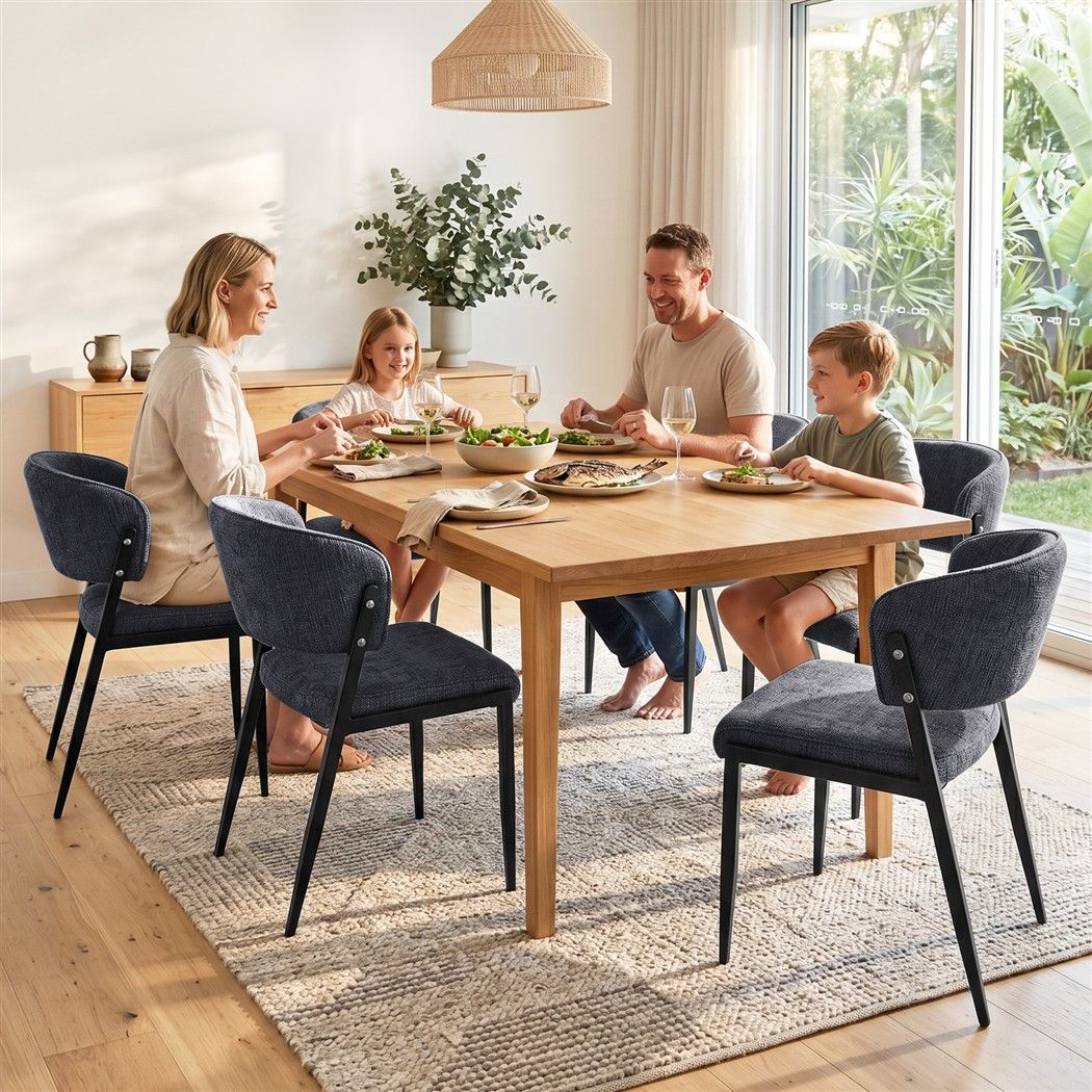 TWSC Dining Chairs Set of 6 Linen Fabric Soft Upholstered Chairs Charcoal