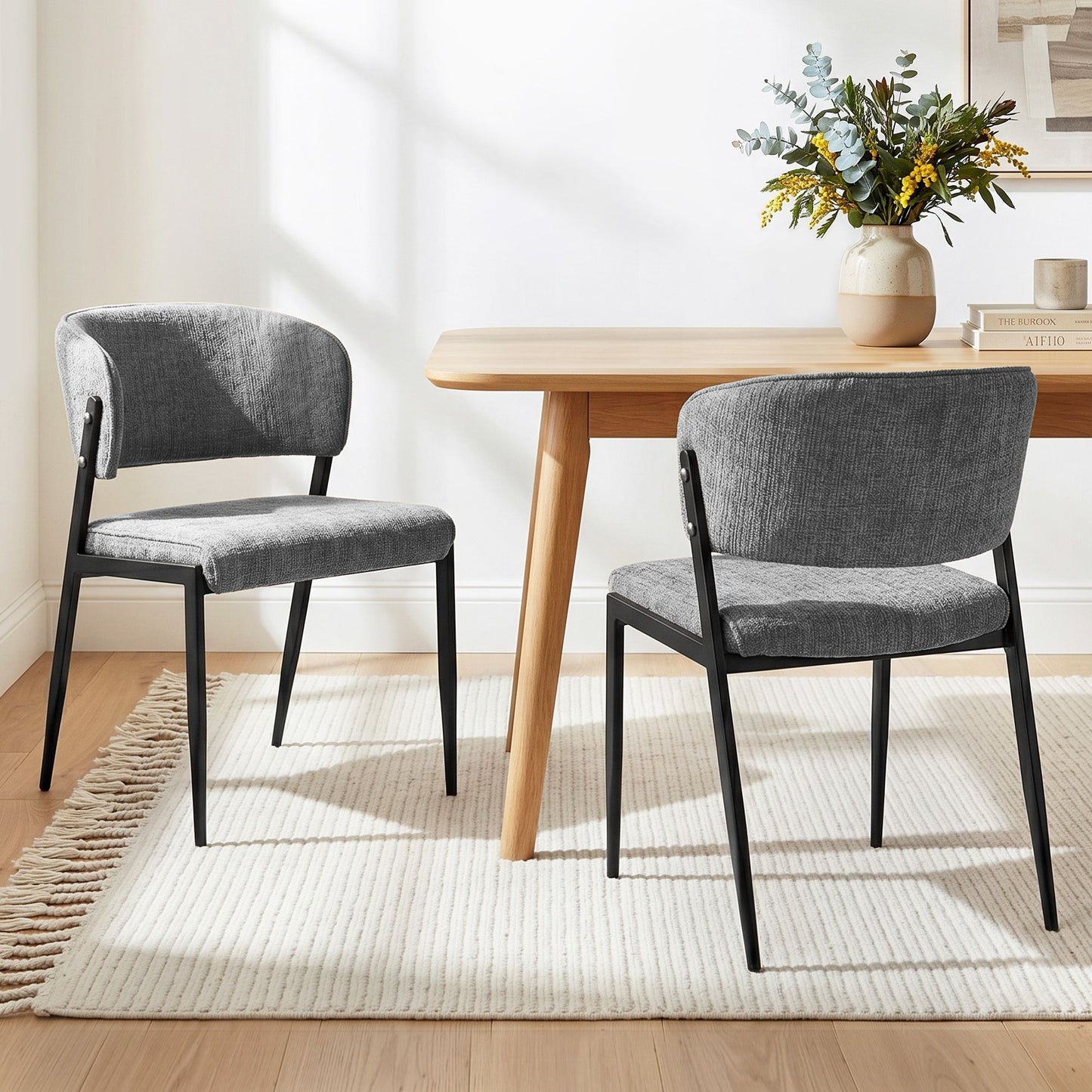 TWSC Dining Chairs Set of 2 Linen Fabric Soft Upholstered Chairs Grey