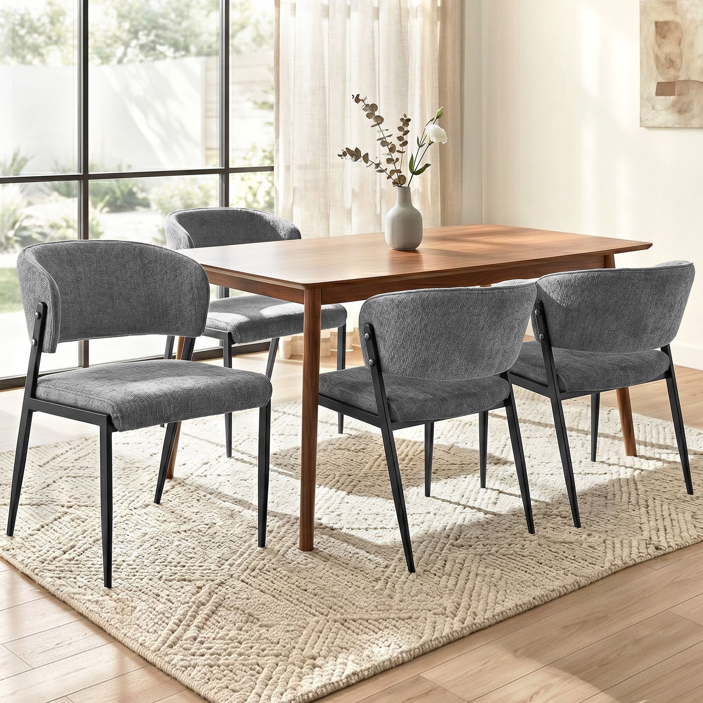 TWSC Dining Chairs Set of 4 Linen Fabric Soft Upholstered Chairs Grey