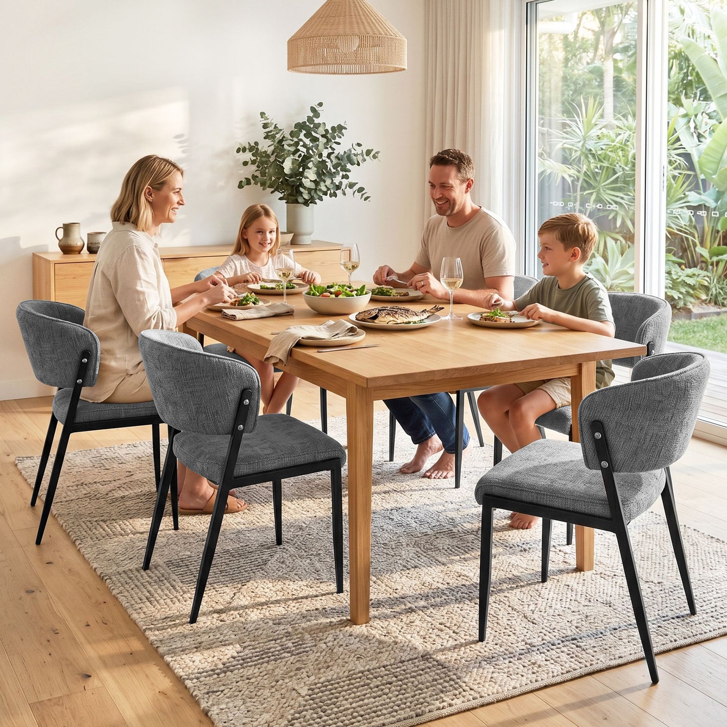 TWSC Dining Chairs Set of 6 Linen Fabric Soft Upholstered Chairs Grey