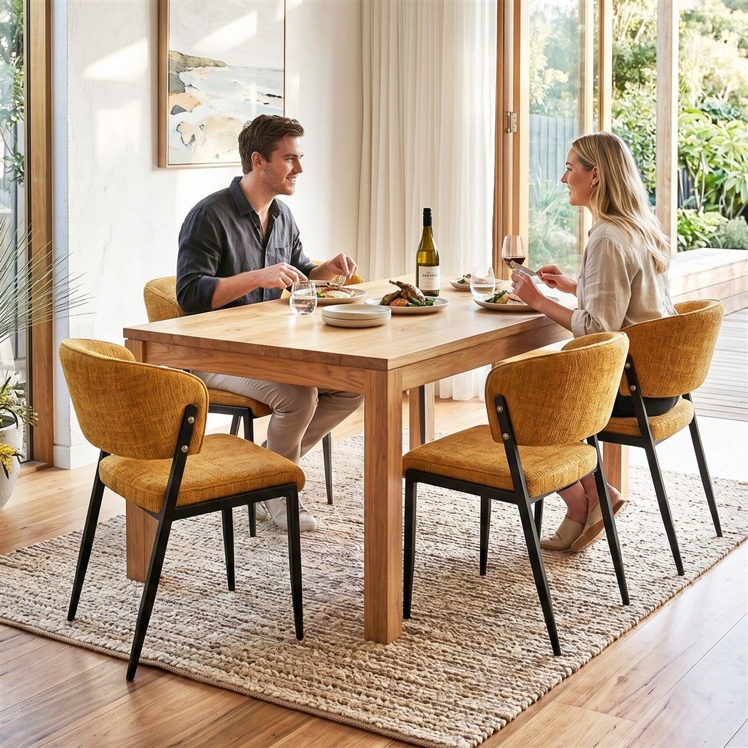 TWSC Dining Chairs Set of 4 Linen Fabric Soft Upholstered Chairs Mustard