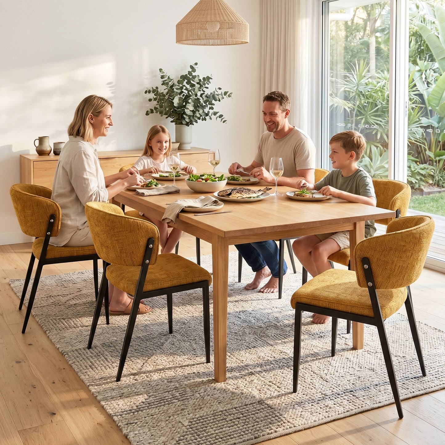 TWSC Dining Chairs Set of 6 Linen Fabric Soft Upholstered Chairs Mustard