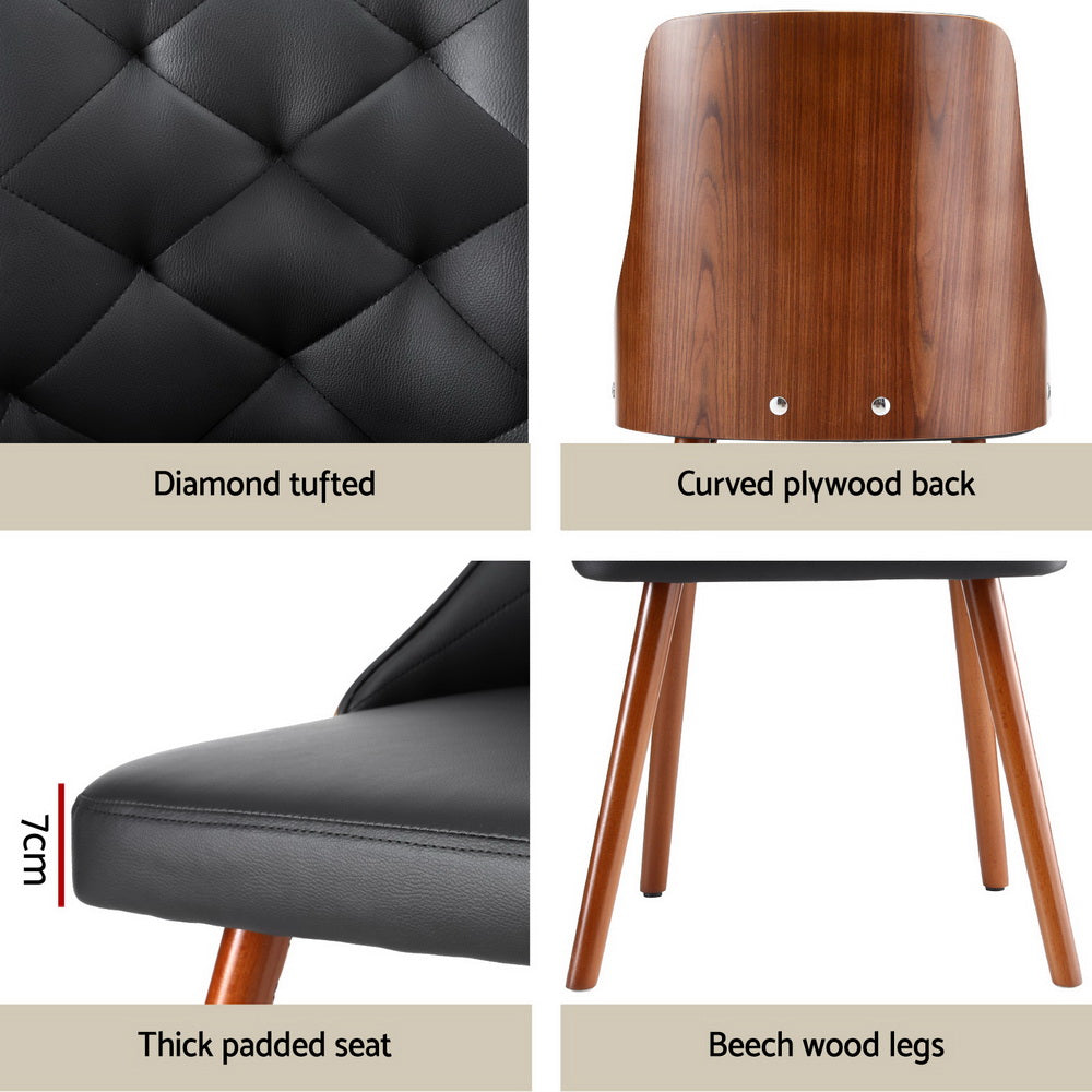 1 Set of 4 TWSC Dining Chairs Black PU