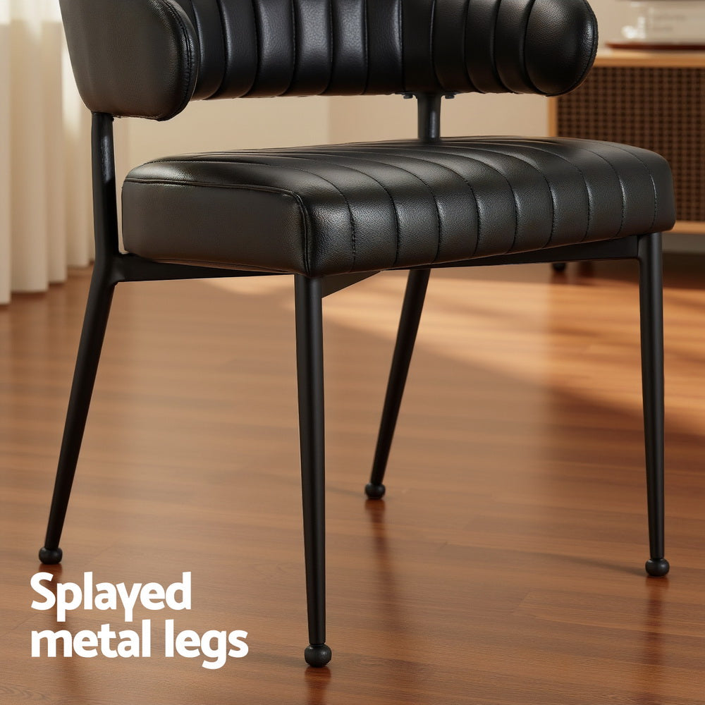 Dining Chair Set of 4 – Black PU Leather with Metal Frame