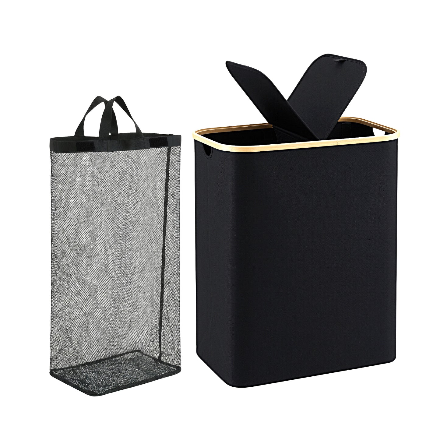 Laundry Basket with 2 Sections and Removable Bags – Foldable Black, 150L Capacity