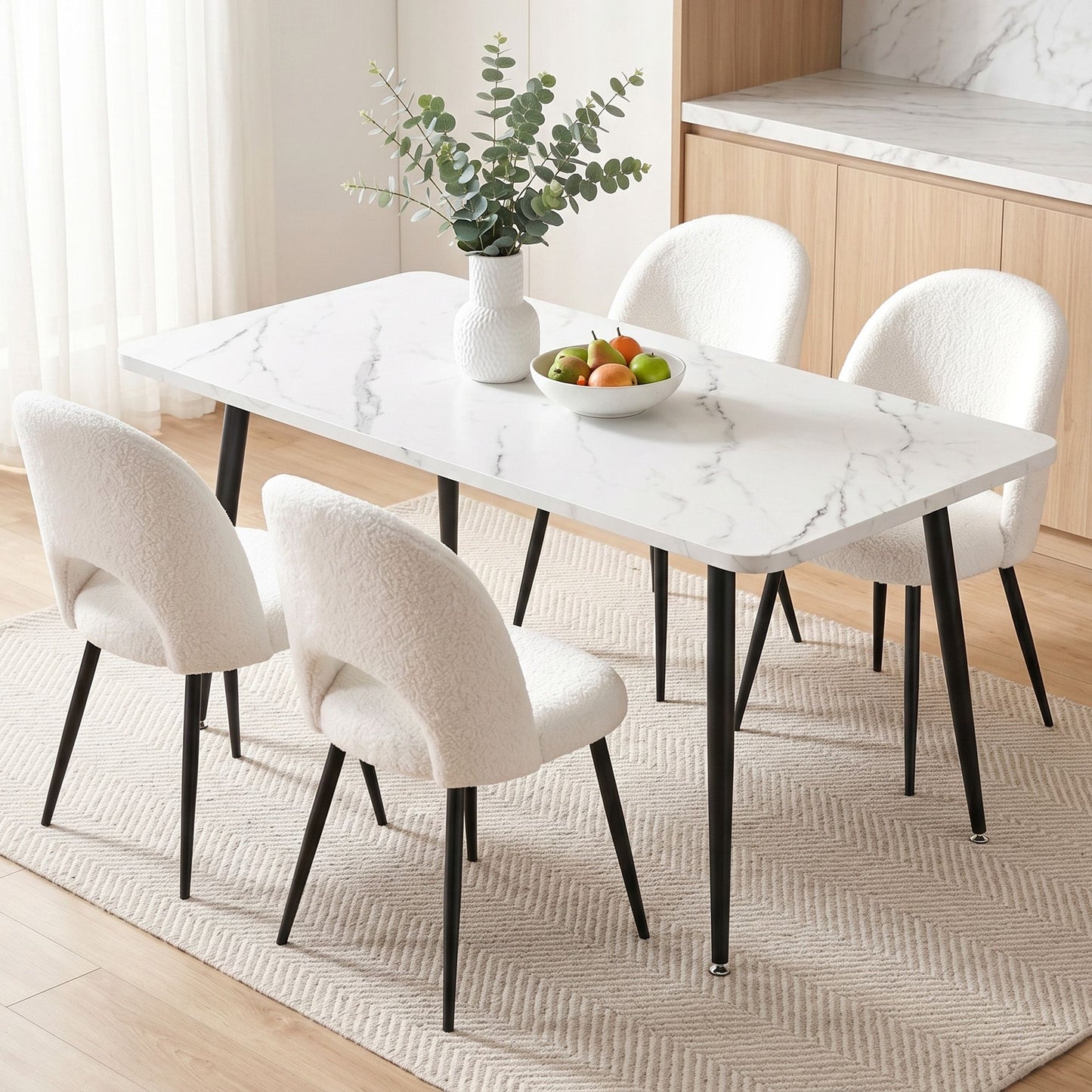 TWSC Dining Table and Chairs Set 5pcs Kitchen Furniture Marble White