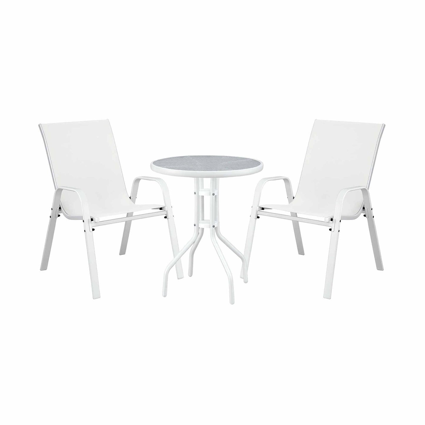 Outdoor Bistro Set – Stackable White Table and Chairs