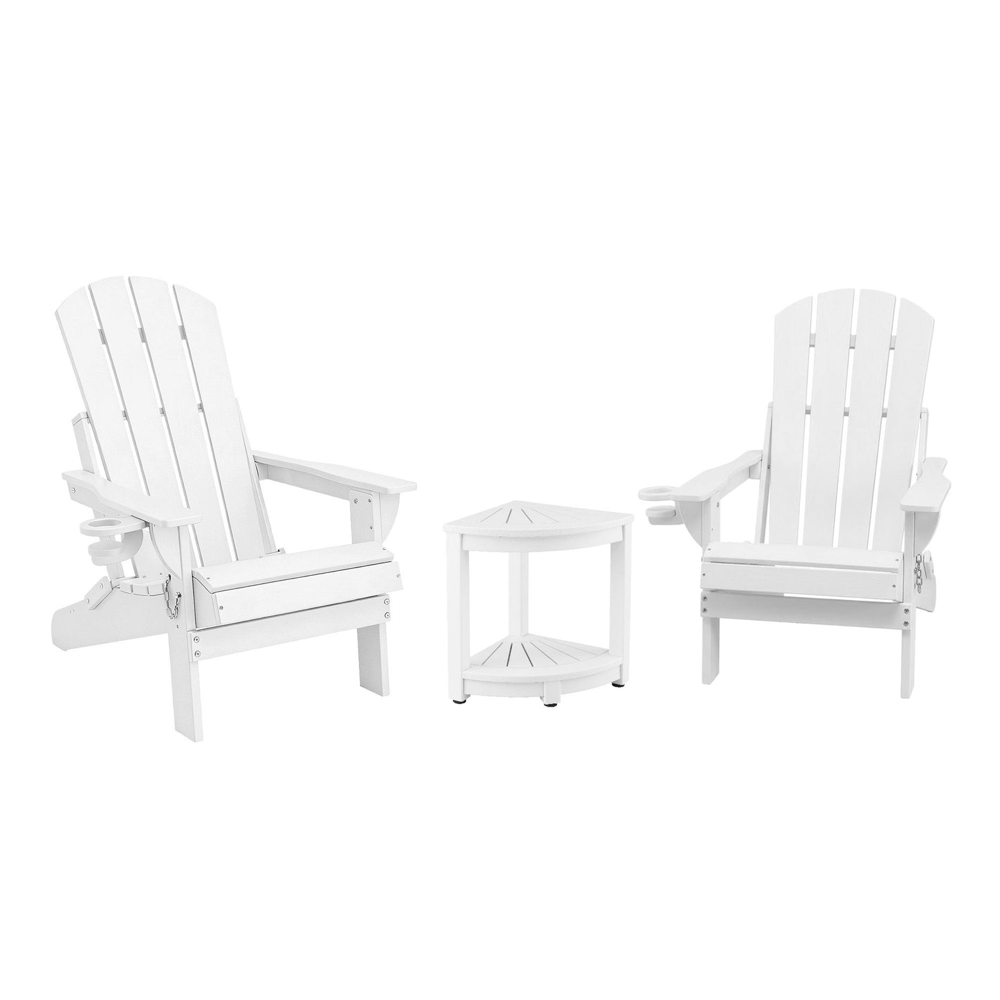 Outdoor Folding Adirondack Chair Set – Waterproof HDPE, White