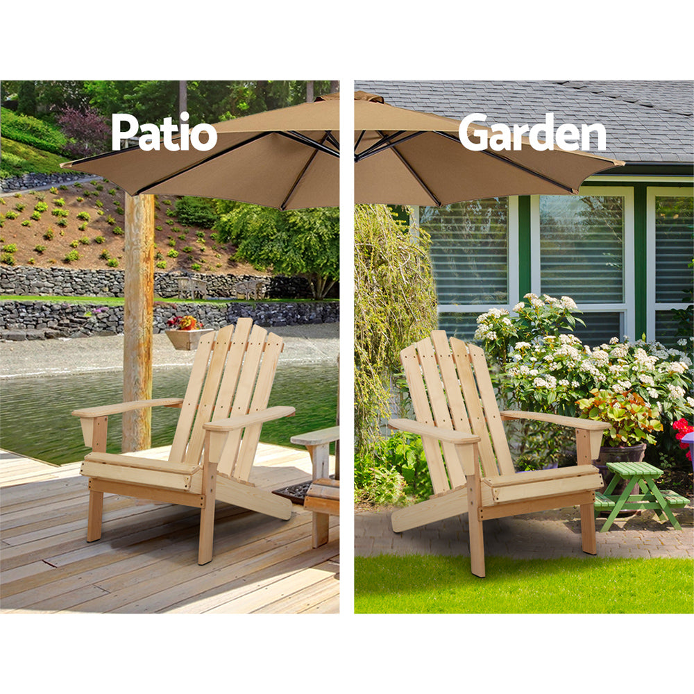 TWSC 3PC Adirondack Outdoor Table and Chairs Wooden Beach Chair Natural