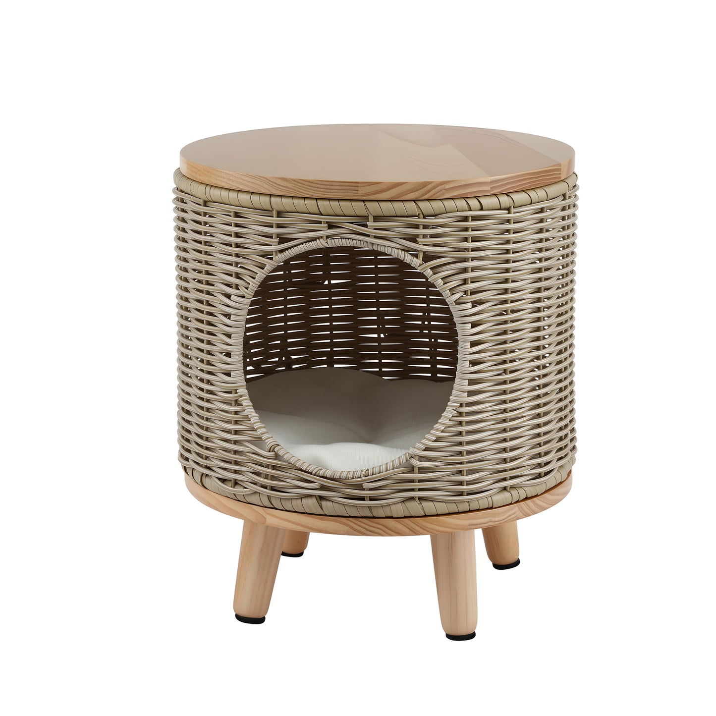 Coffee Side Table with Wicker and Steel Frame – Indoor/Outdoor Furniture with Pet Bed Storage