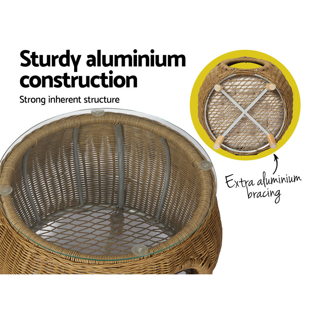 TWSC Coffee Side Table Wicker Aluminium Desk Pet Bed Storage Outdoor Furniture