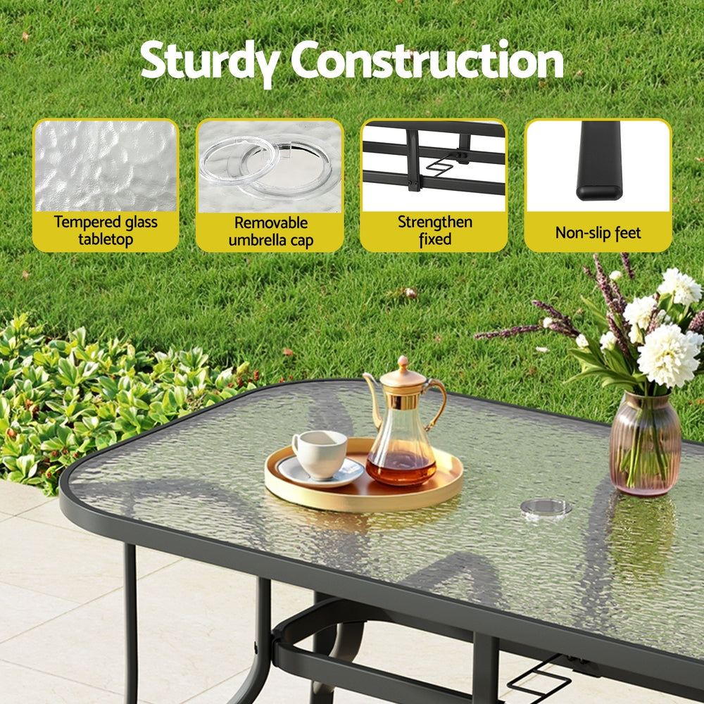 TWSC 7PC Outdoor Dining Set Table and Chairs Patio Furniture Garden Bistro Set Black