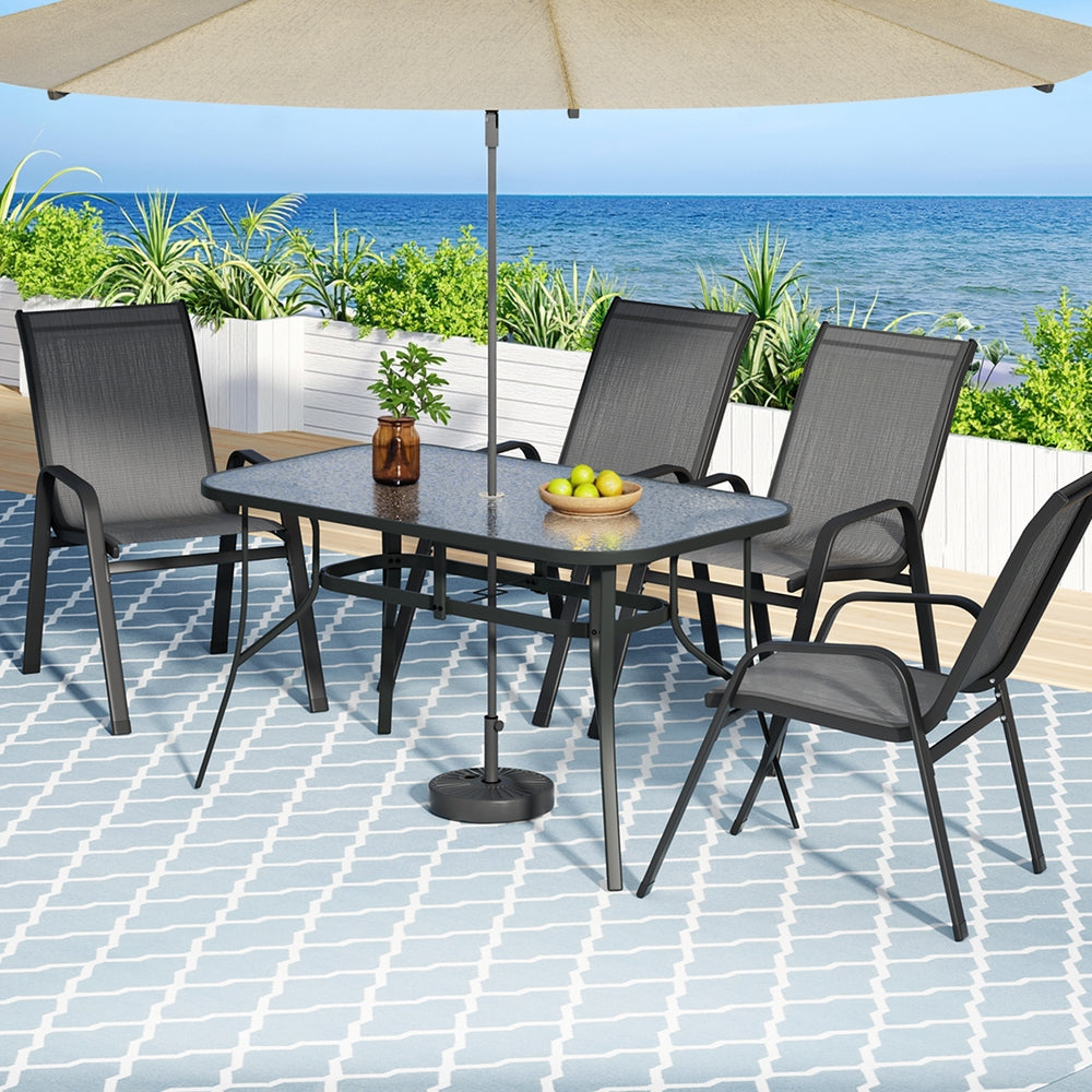 5-Piece Outdoor Dining Set – Mesh Chairs and Tempered Glass Table, Grey