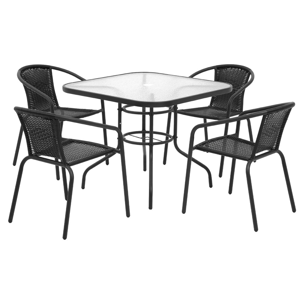 TWSC Outdoor Dining Set 5 Piece Steel Stackable Chairs Table Patio Furniture
