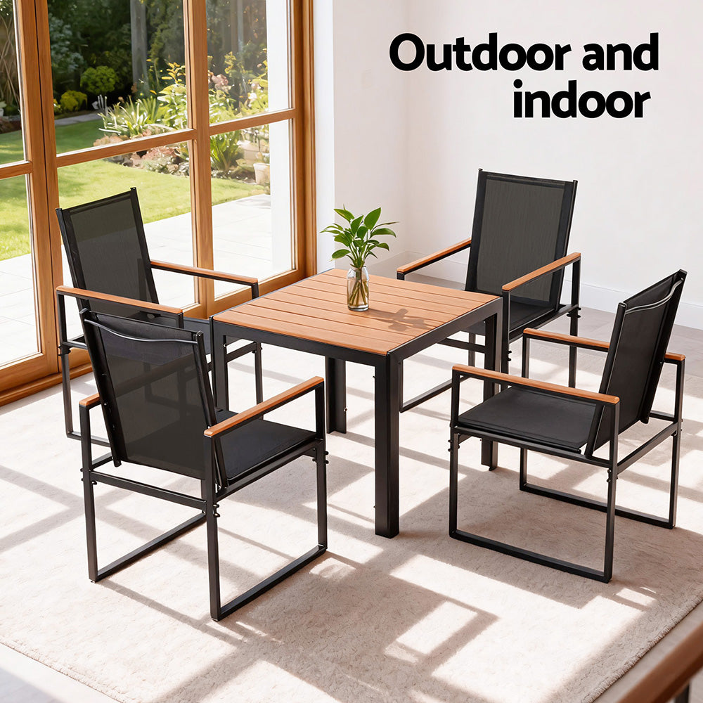 Outdoor Dining Set – Weather-Resistant Steel Frame with WPC Tabletop, Black