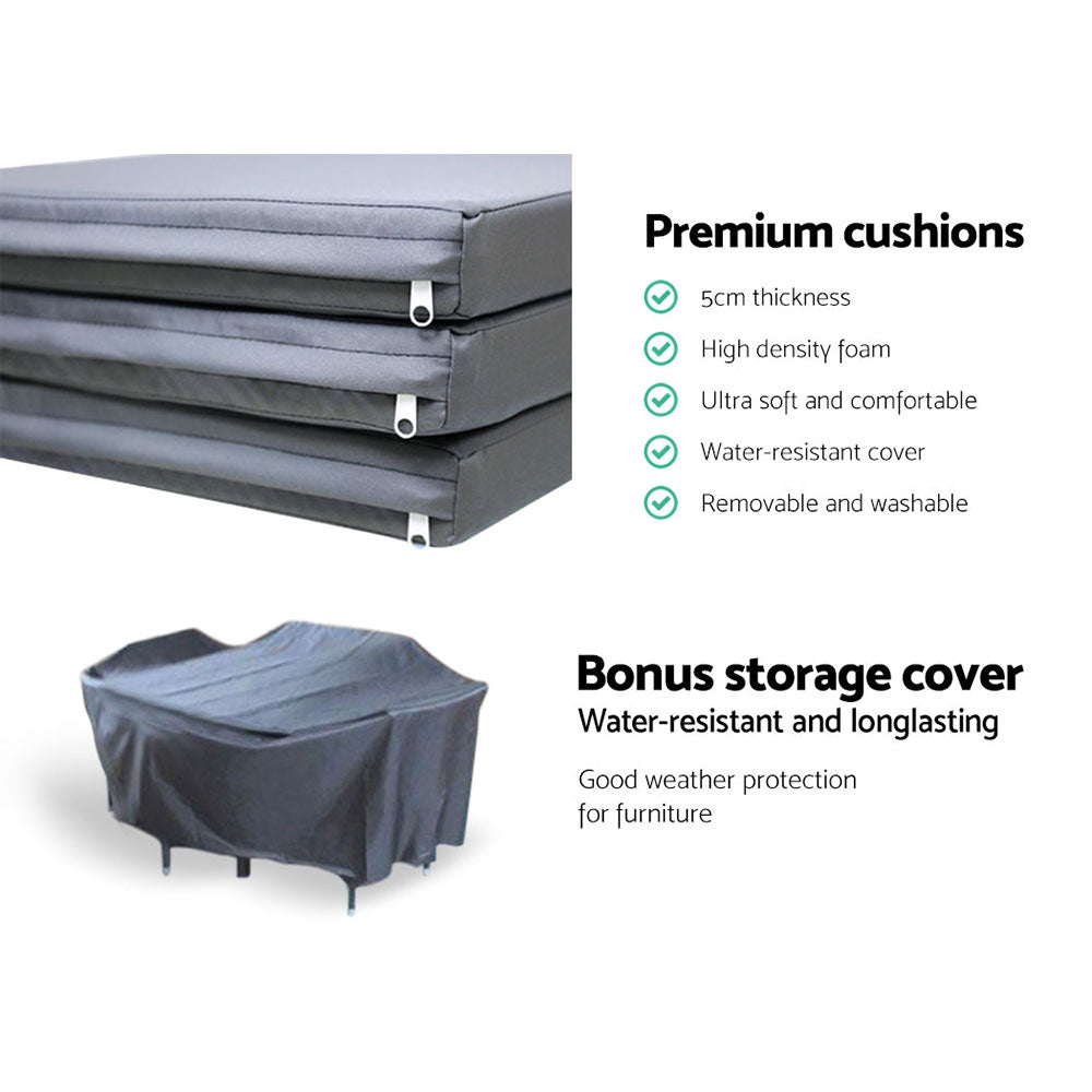 TWSC Outdoor Dining Set 7 Piece Wicker Lounge Setting Black