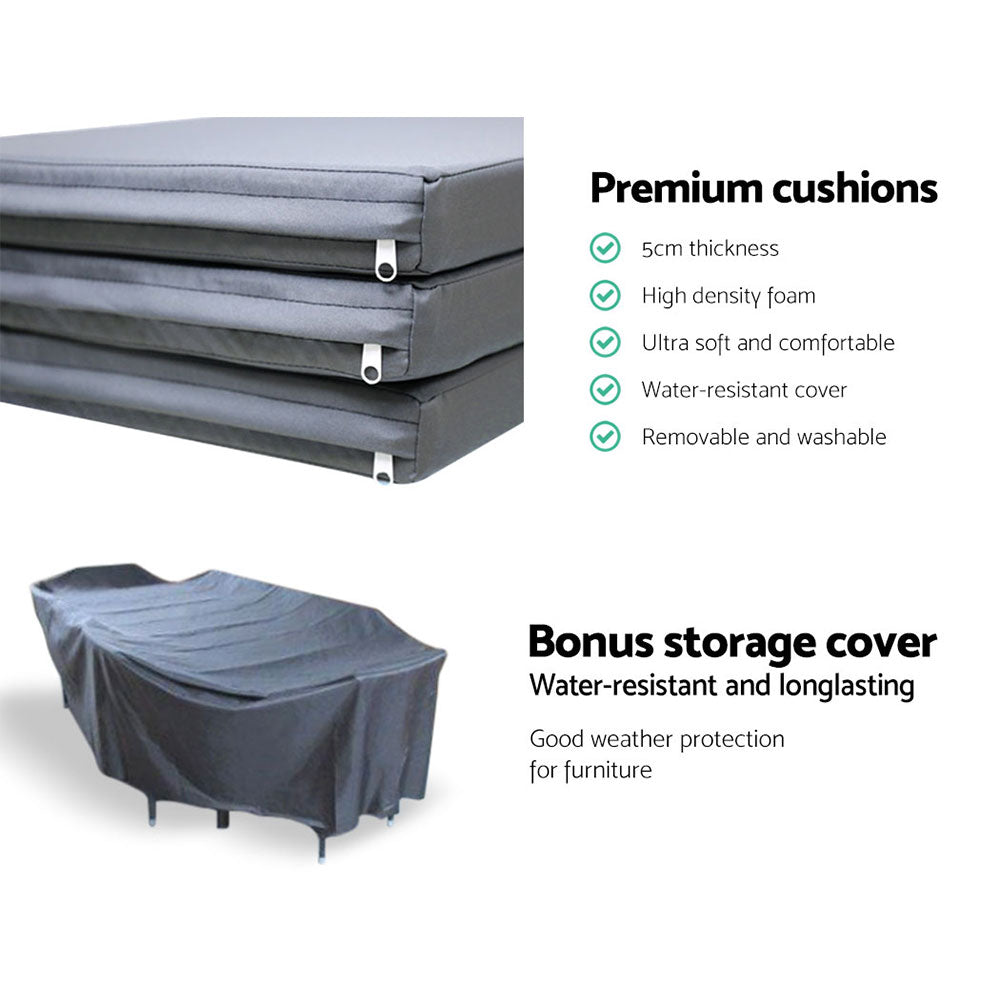 TWSC Outdoor Dining Set 9 Piece Wicker Lounge Setting Black