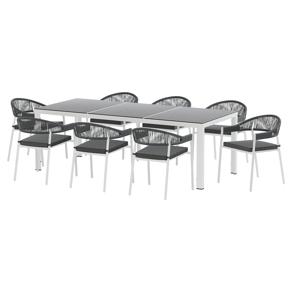 TWSC Outdoor Dining Set 9 Piece Steel Table Chairs Setting White