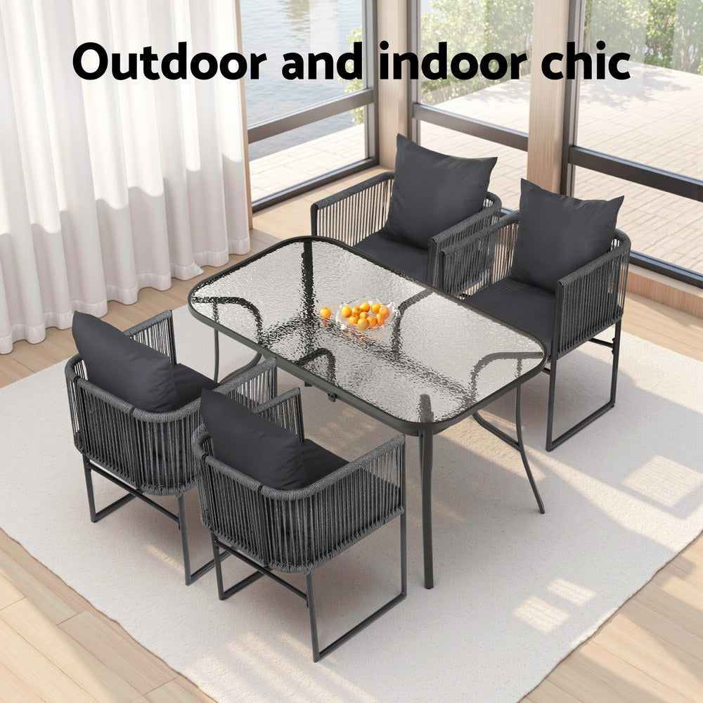 TWSC 5PC Outdoor Dining Set Table and Chairs Patio Furniture Garden Bistro Set Black