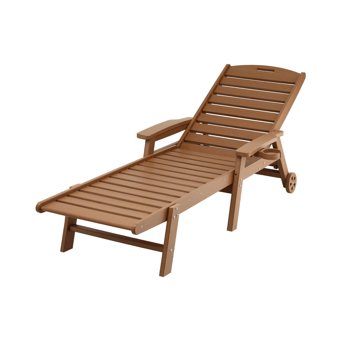 Sun Lounge Chair – Adjustable Recline, Brown HDPE with Wheels