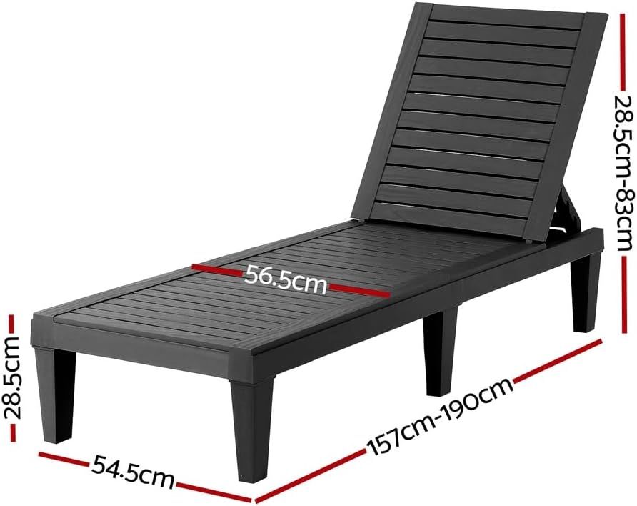 Gardeon 2x Sun Lounge Adjustable Recliner Patio Outdoor Furniture Lightweight Black