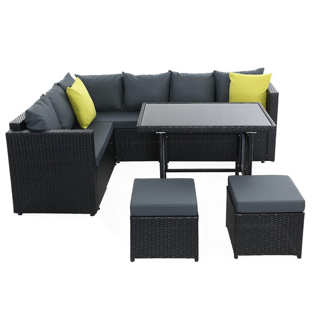 TWSC Outdoor Dining Set Aluminum Table Chairs Wicker Setting Black