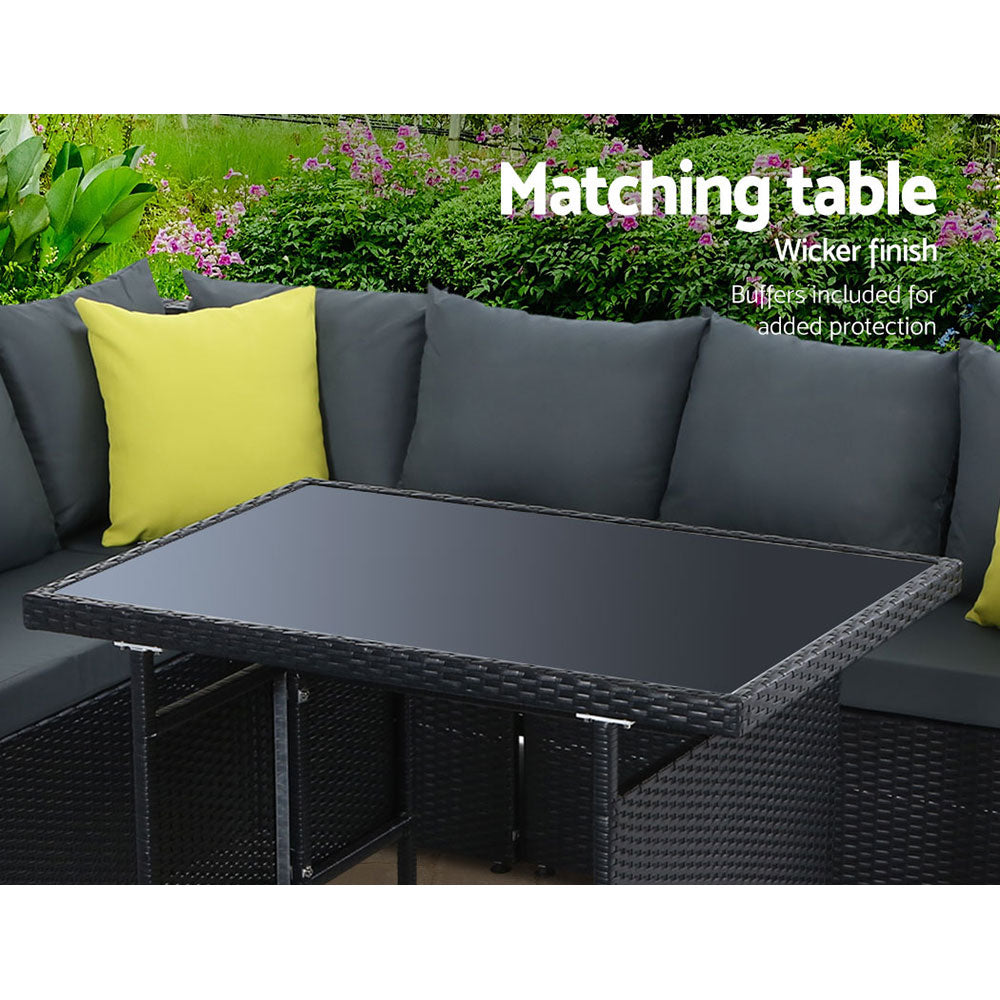 TWSC Outdoor Dining Set Aluminum Table Chairs Wicker Setting Black