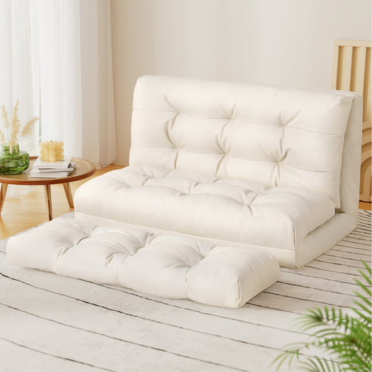 TWSC Floor Lounge Sofa Bed 2 Seater Pillow Leather White