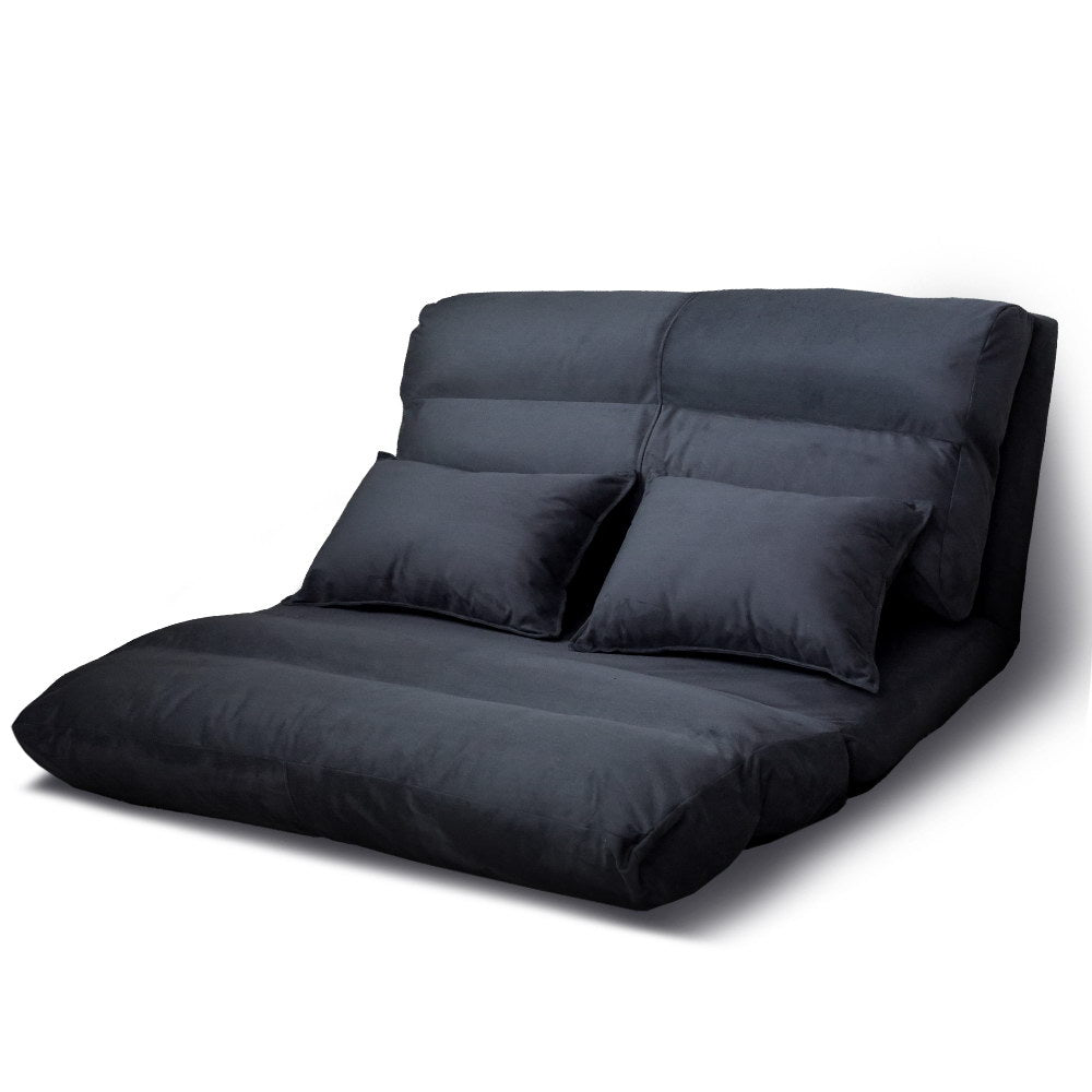 TWSC Floor Lounge Sofa Bed 2-seater Charcoal Suede