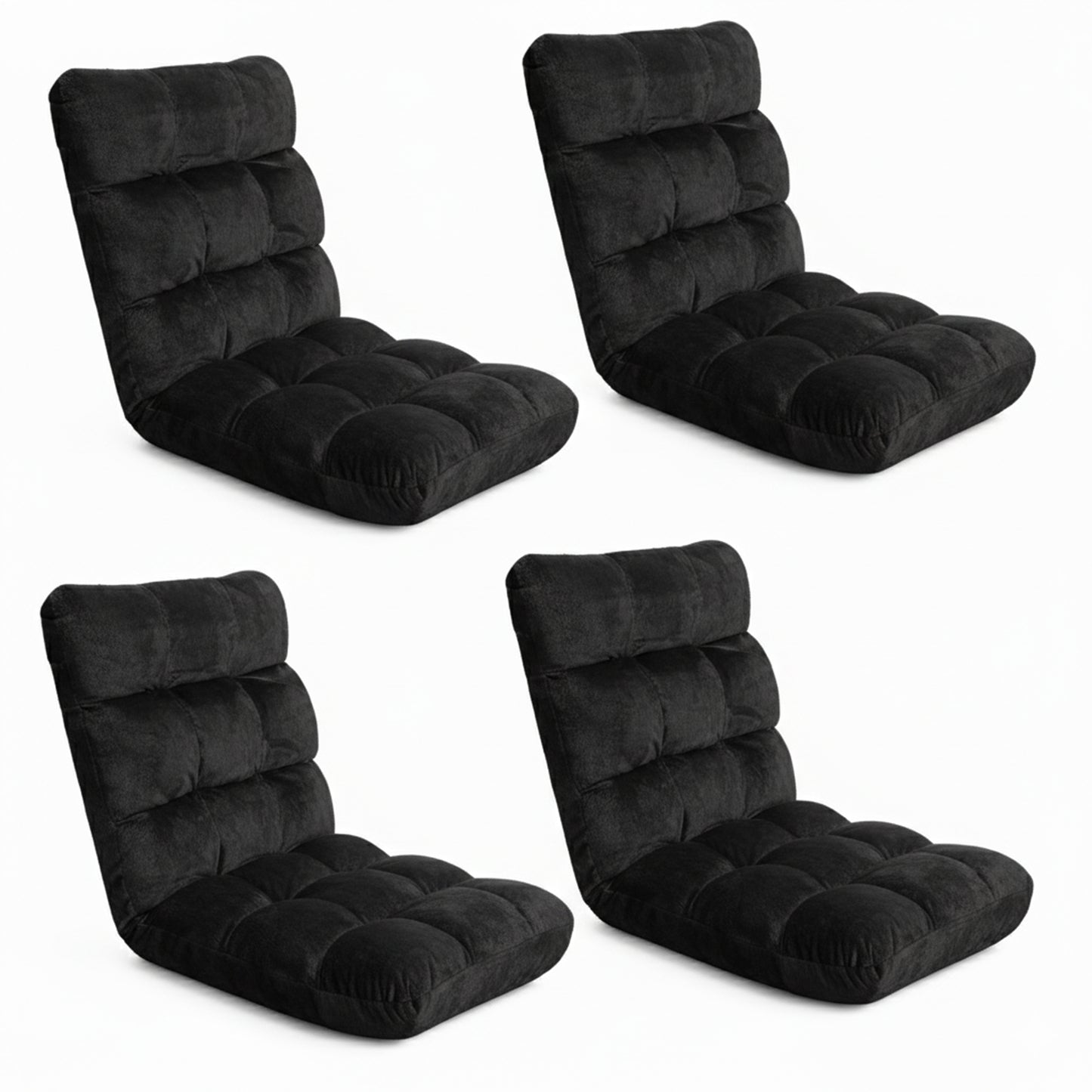 Lounge Sofa Bed – Adjustable, Flannel Fabric, Black (Set of 4)