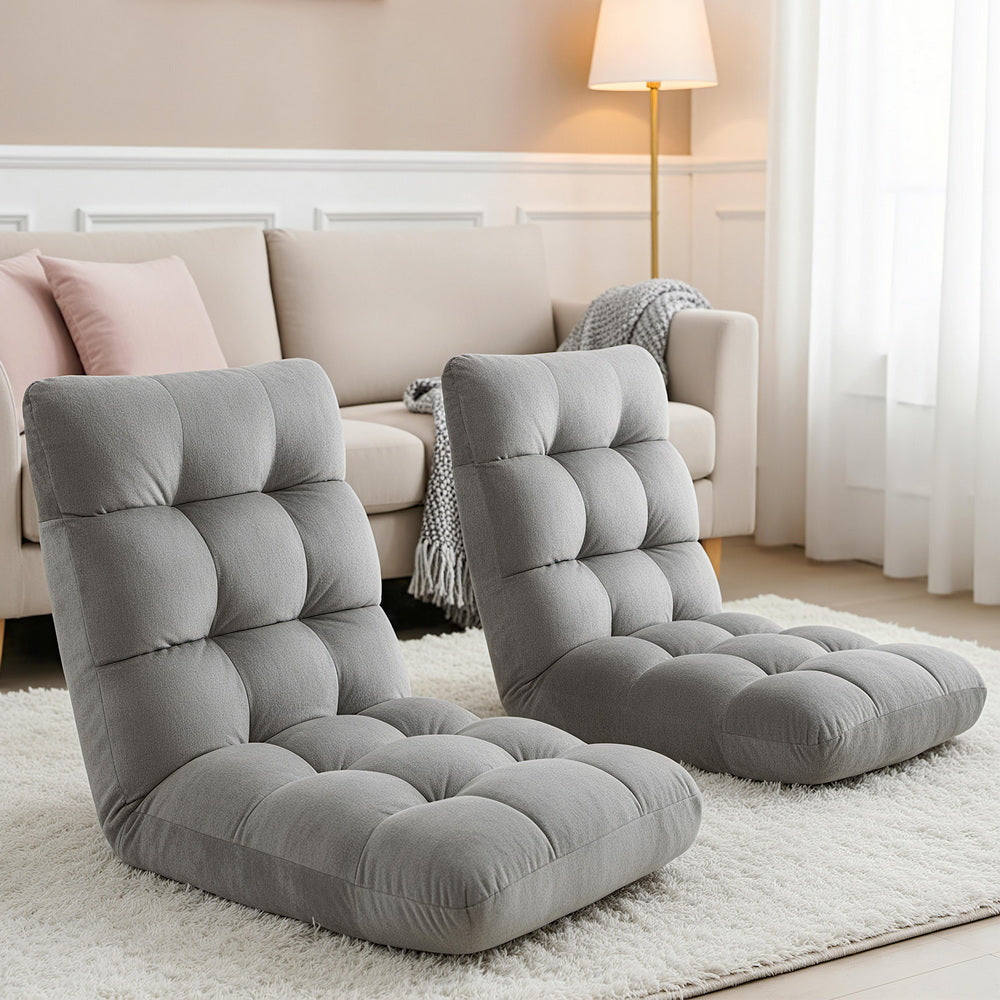 Lounge Sofa Bed – Adjustable, Grey Flannel Fabric, Set of 2