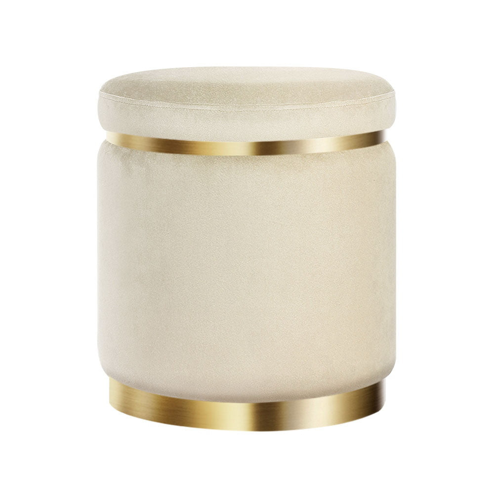 TWSC Ottoman Foot Stool Round Velvet Cream