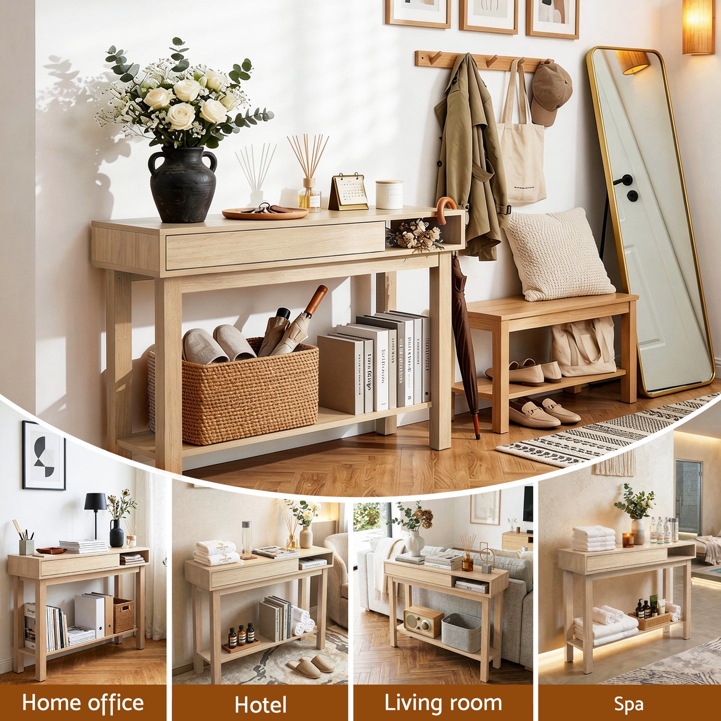 Console Table with Drawer and Shelf – Minimalist Wood, 100cm