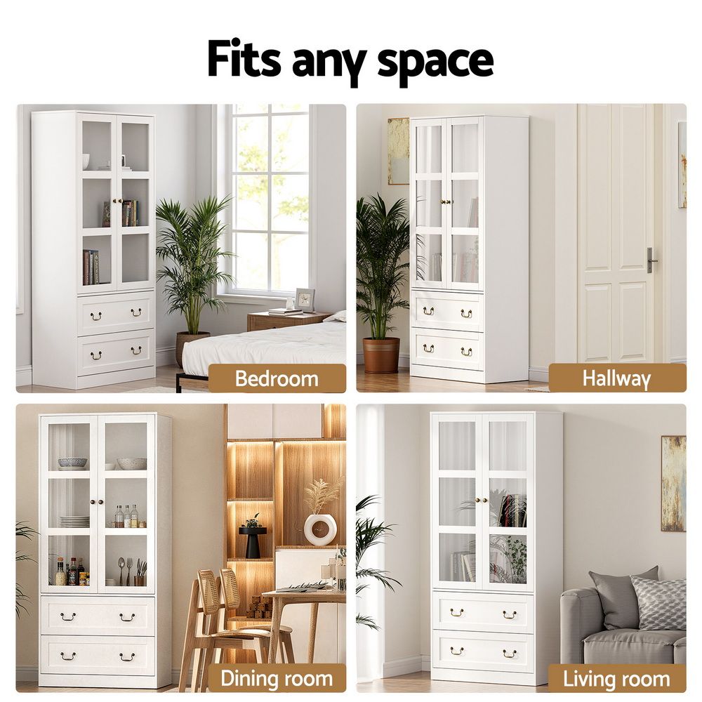 Buffet Sideboard with Hutch – White, 180cm, Soft-Close Storage Cabinet