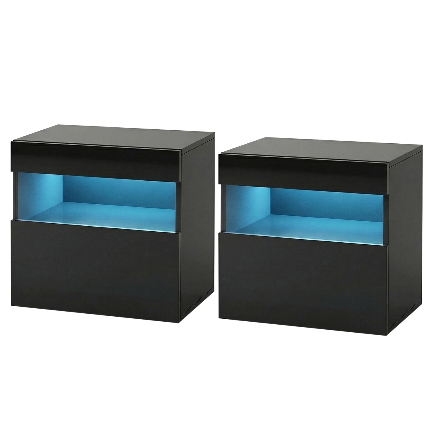 Bedside Table with Customizable LED Lighting – Black, Set of 2