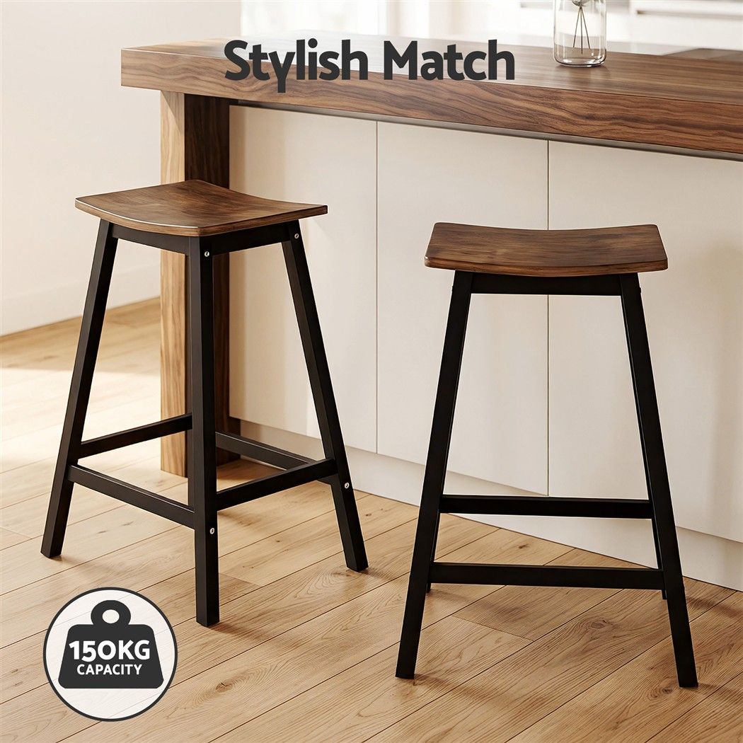 TWSC Bar Stools Set of 2 Kitchen Counter Stools Wooden Industrial Rustic Brown