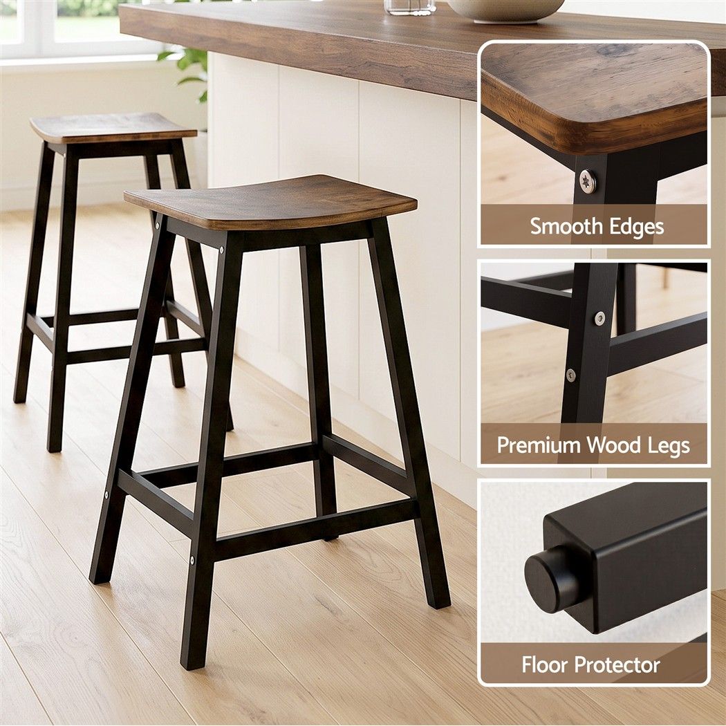TWSC Bar Stools Set of 2 Kitchen Counter Stools Wooden Industrial Rustic Brown