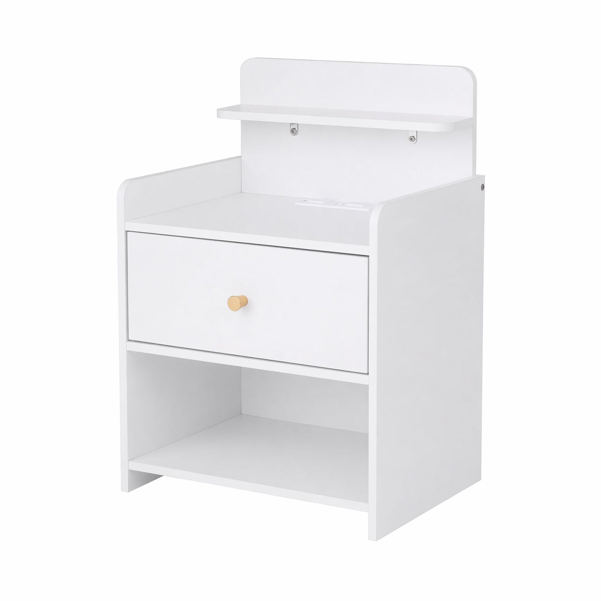 TWSC Bedside Table Drawer Charging Station White