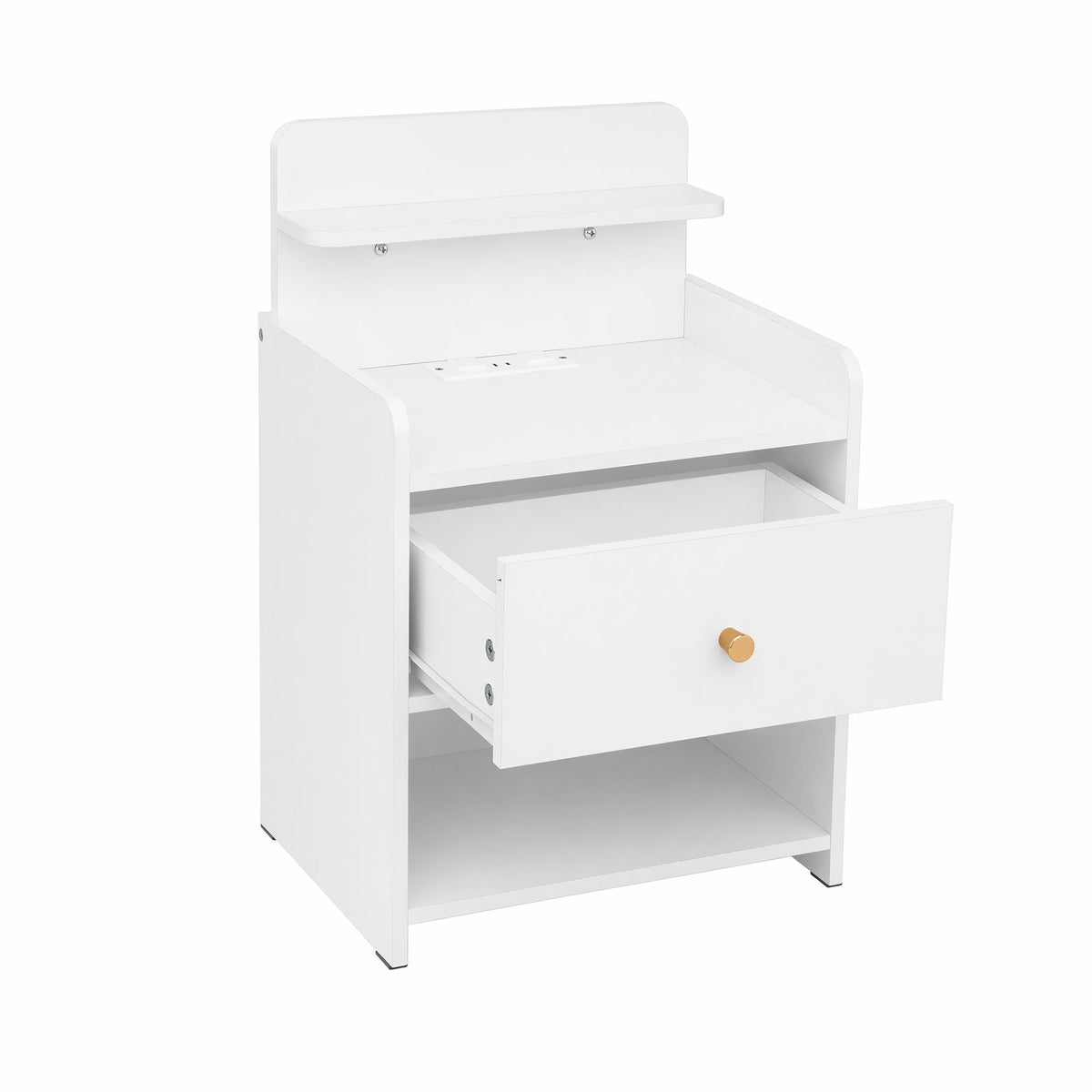 TWSC Bedside Table Drawer Charging Station White