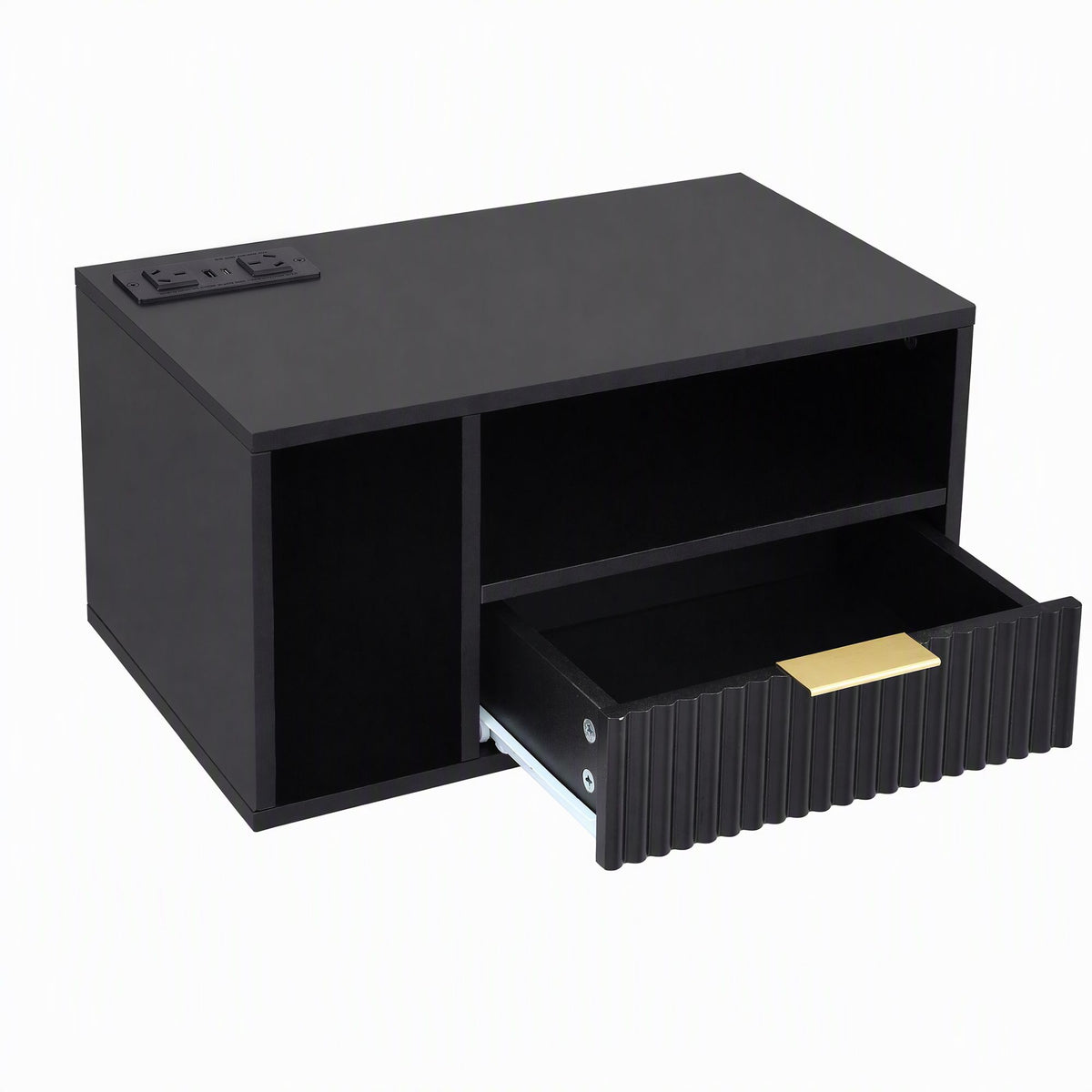 TWSC Floating Bedside Table with Charging Station Black Nightstand 1 Drawer