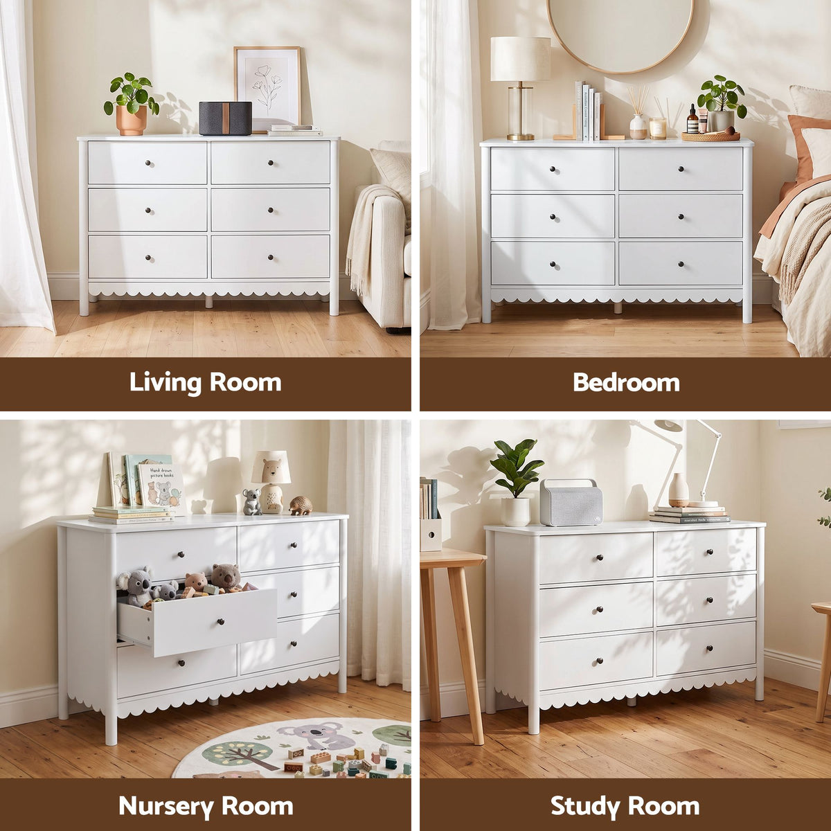 Artiss 6 Chest of Drawers Dresser Lowboy Curved Edge Scalloped White Bedroom