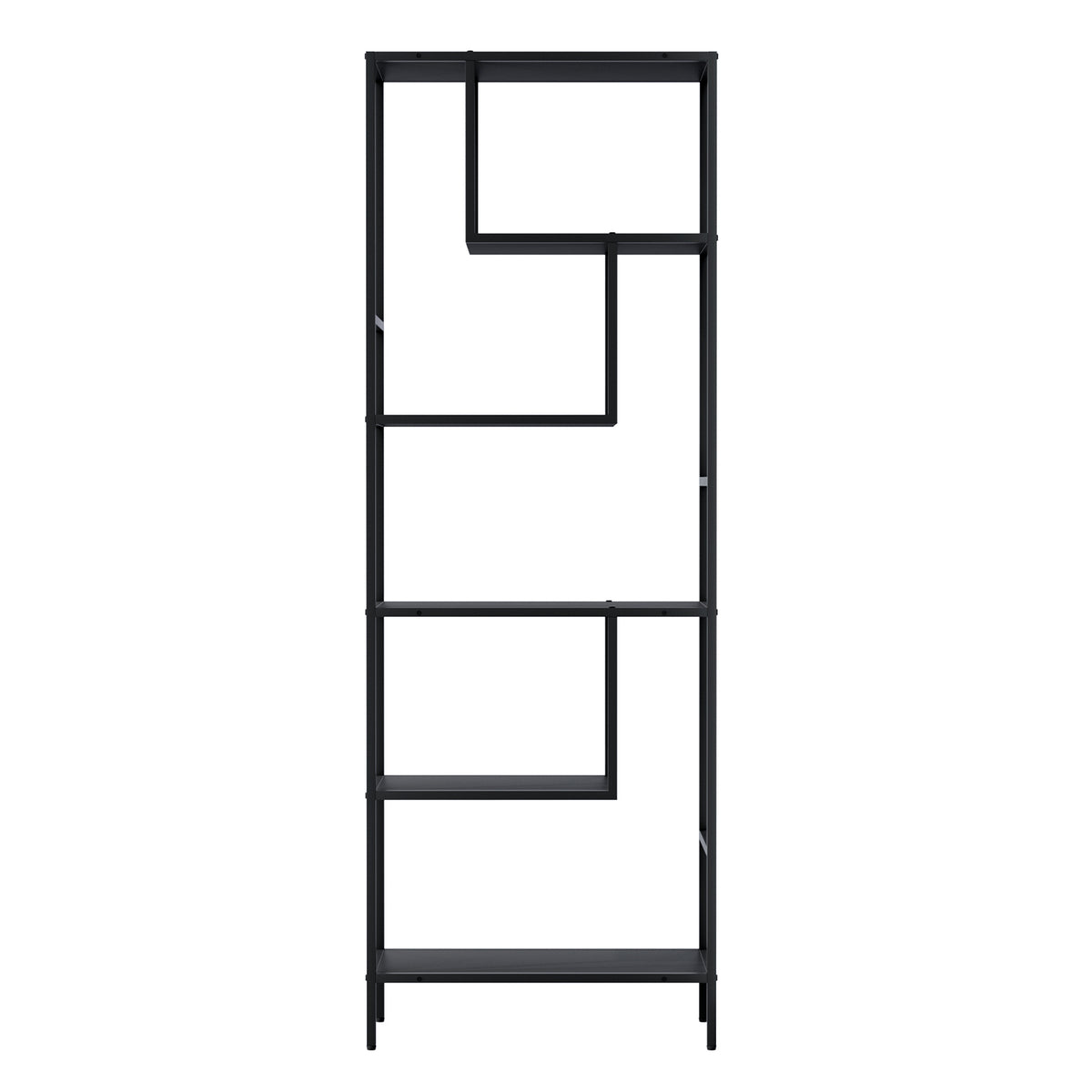 Rhys 5-Tier Bookshelf with black powder-coated metal frame, modern storage shelf for living room organization by The Willow Stone Collective