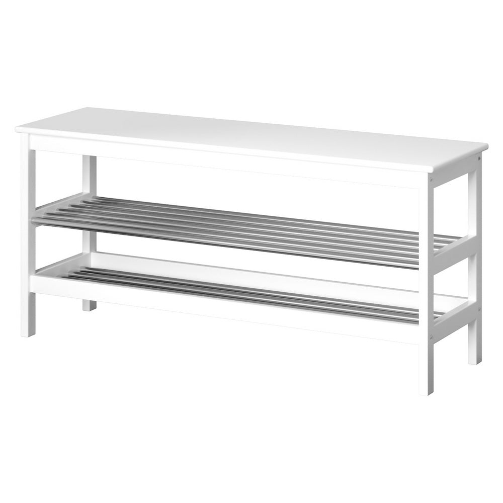 Shoe Storage Bench – Bamboo Frame, White, 10-Pair Capacity