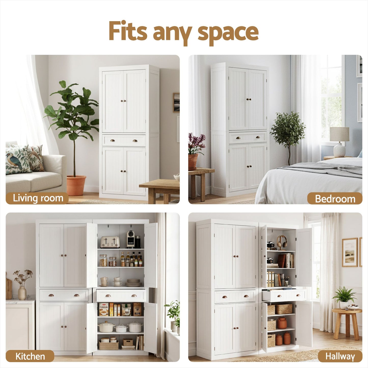 TWSC 2x Buffet Sideboard Cabinet 6-Tier Storage Pantry Cupboard Drawer White