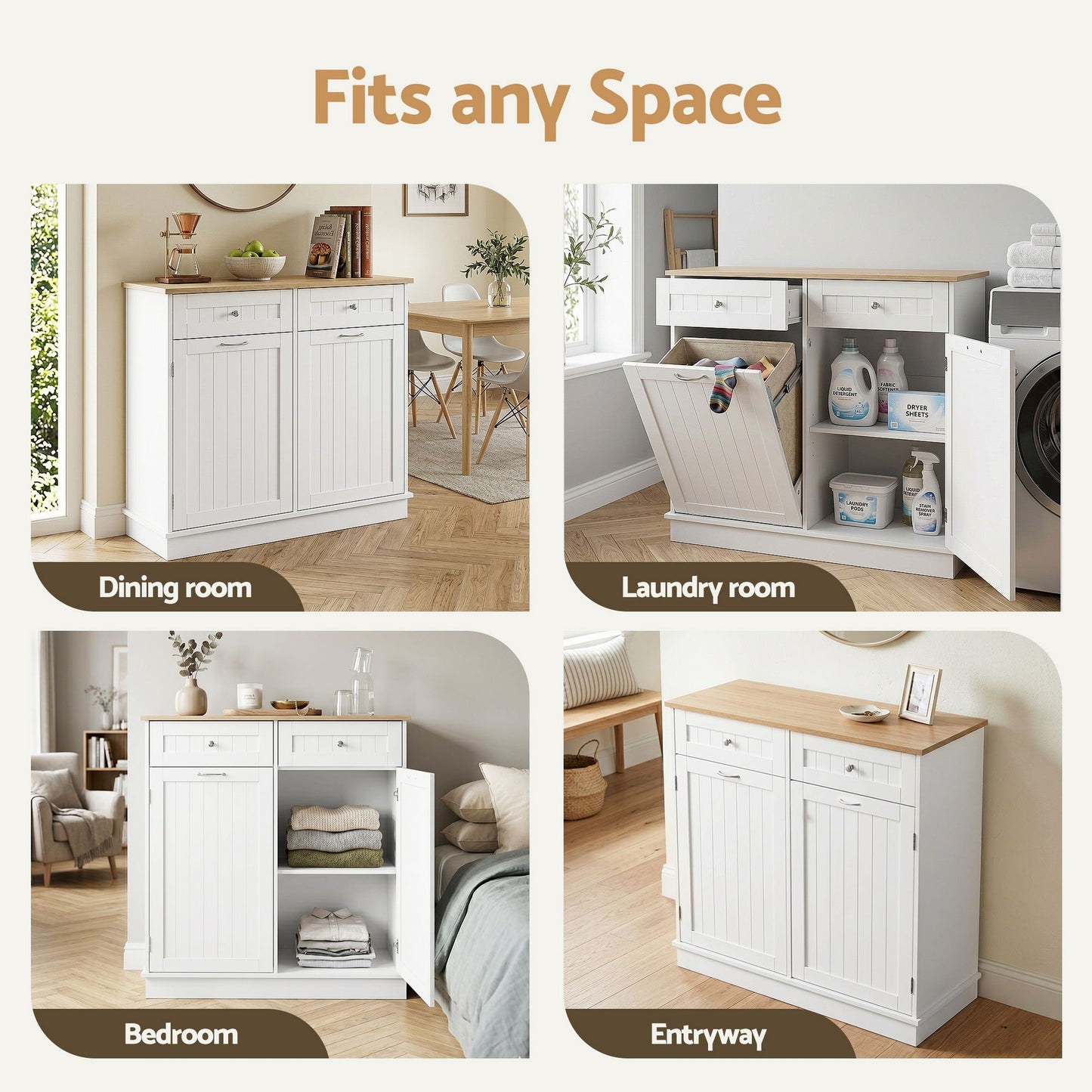 TWSC Buffet Sideboard Cabinet Kitchen Tilt Out Bin Holder Storage Cupboard