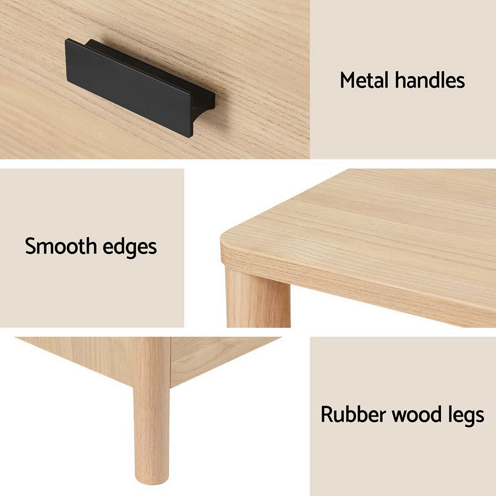 TWSC Bedside Table Nightstand 2 Drawers - Pine