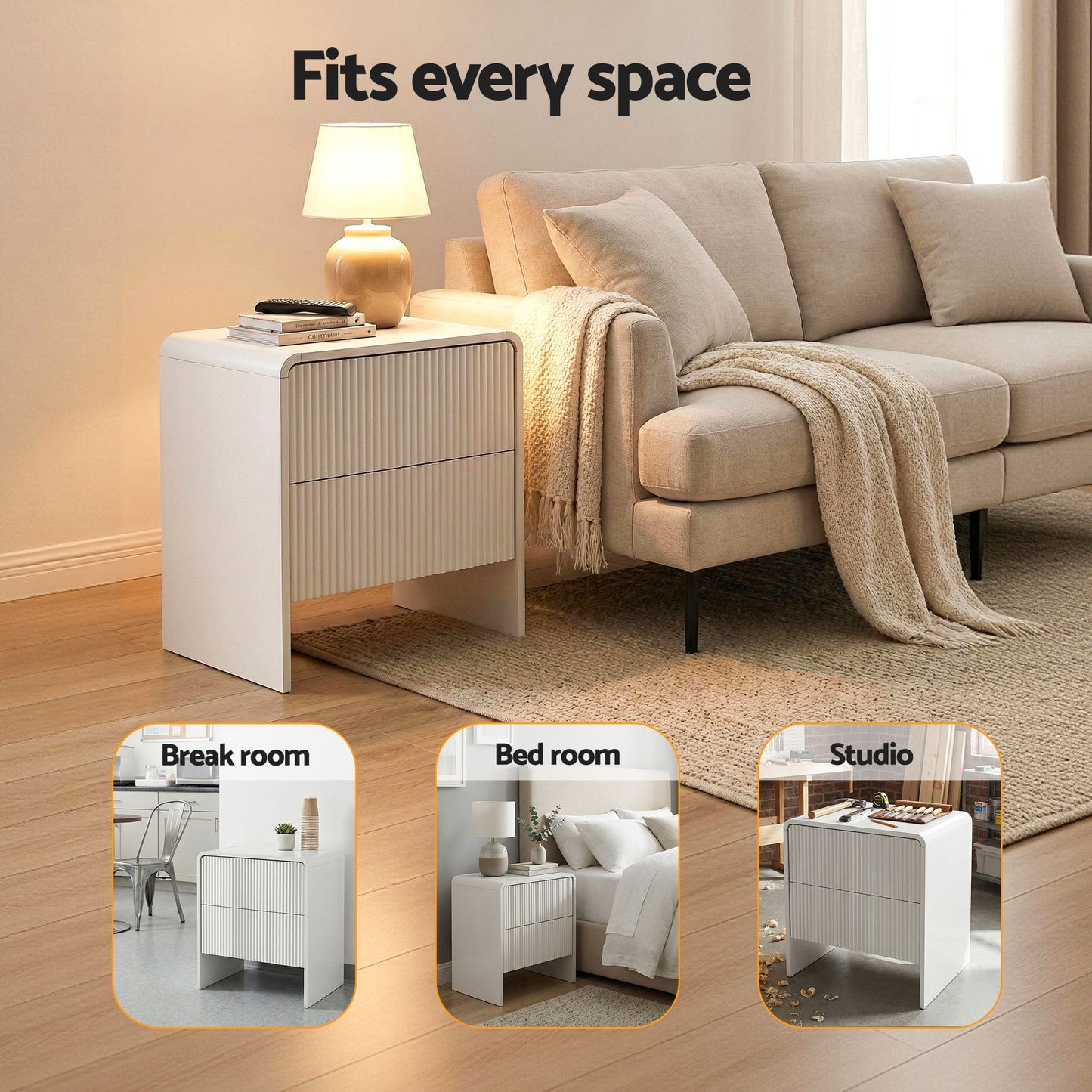 Artiss 2x Bedside Table 2 Drawers - Beige