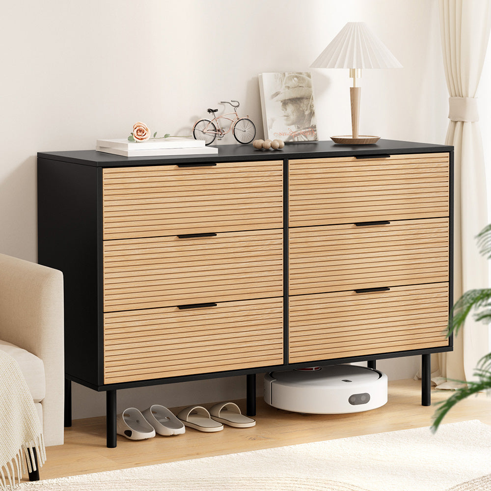 Chest of Drawers Dresser – Six Drawers, Black & Pine Finish