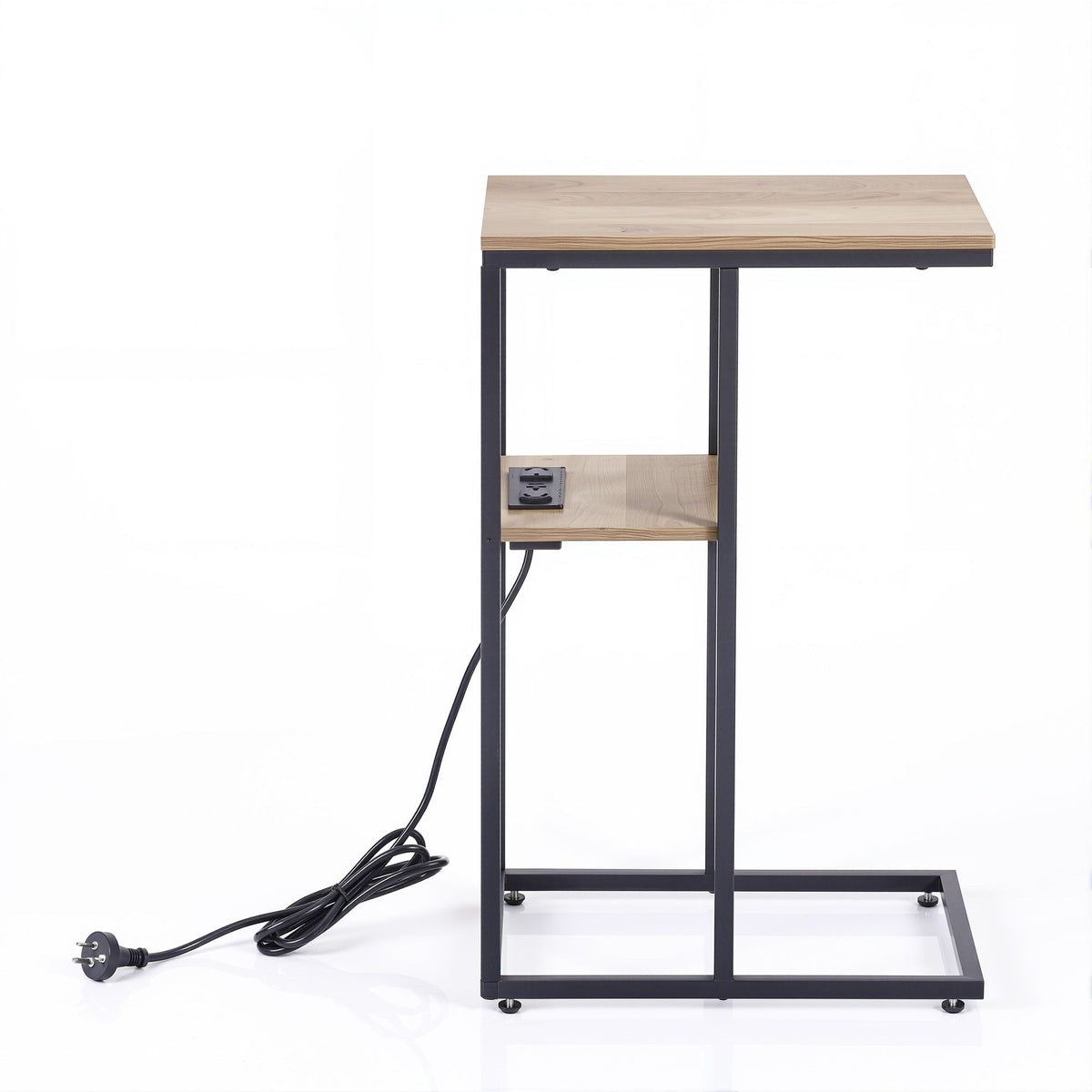 TWSC C-Shaped End Table Charging Station 2-Tier Side Coffee Table Bedside Wood