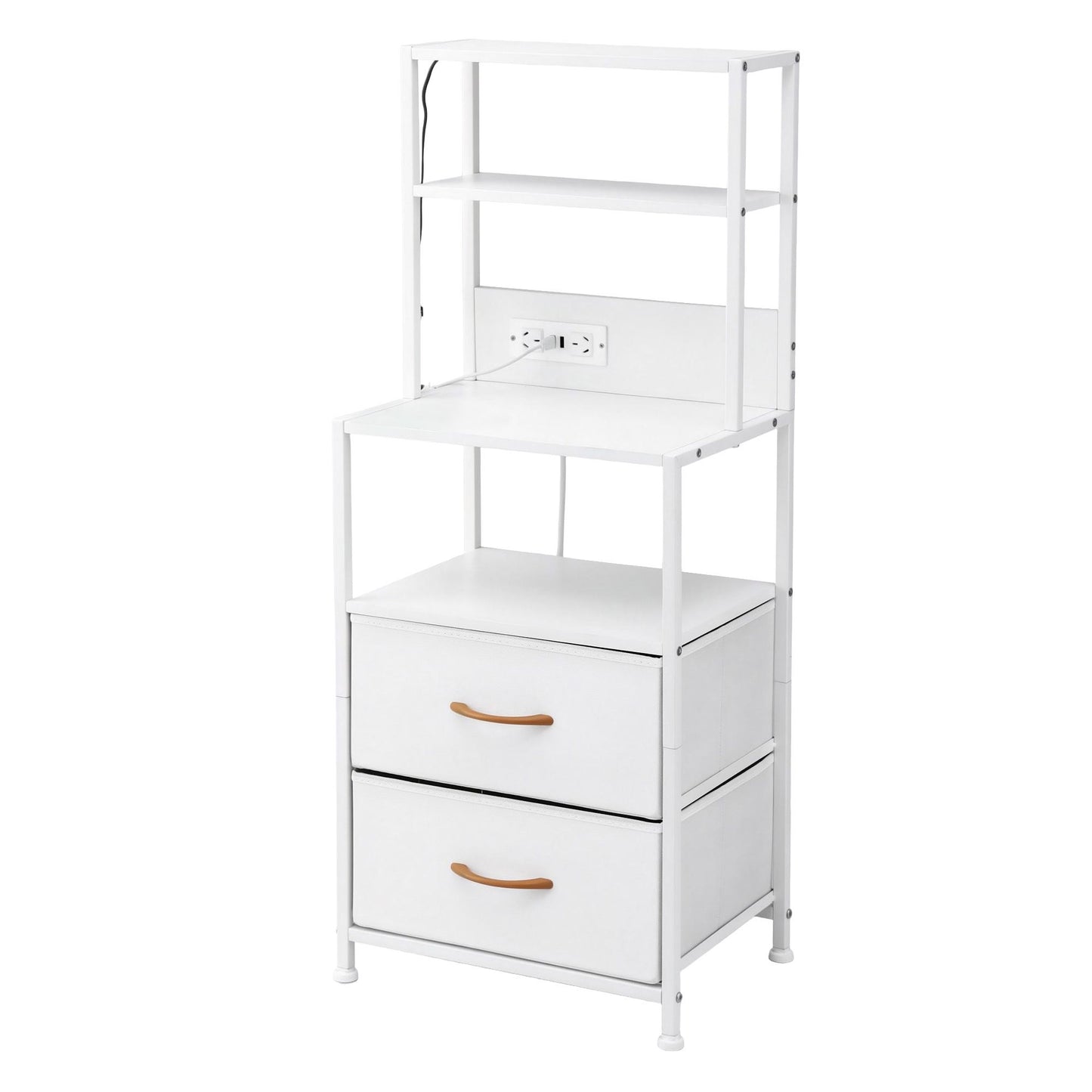 TWSC Bedside Table Tall Nightstand with Charging Station Drawers LED White